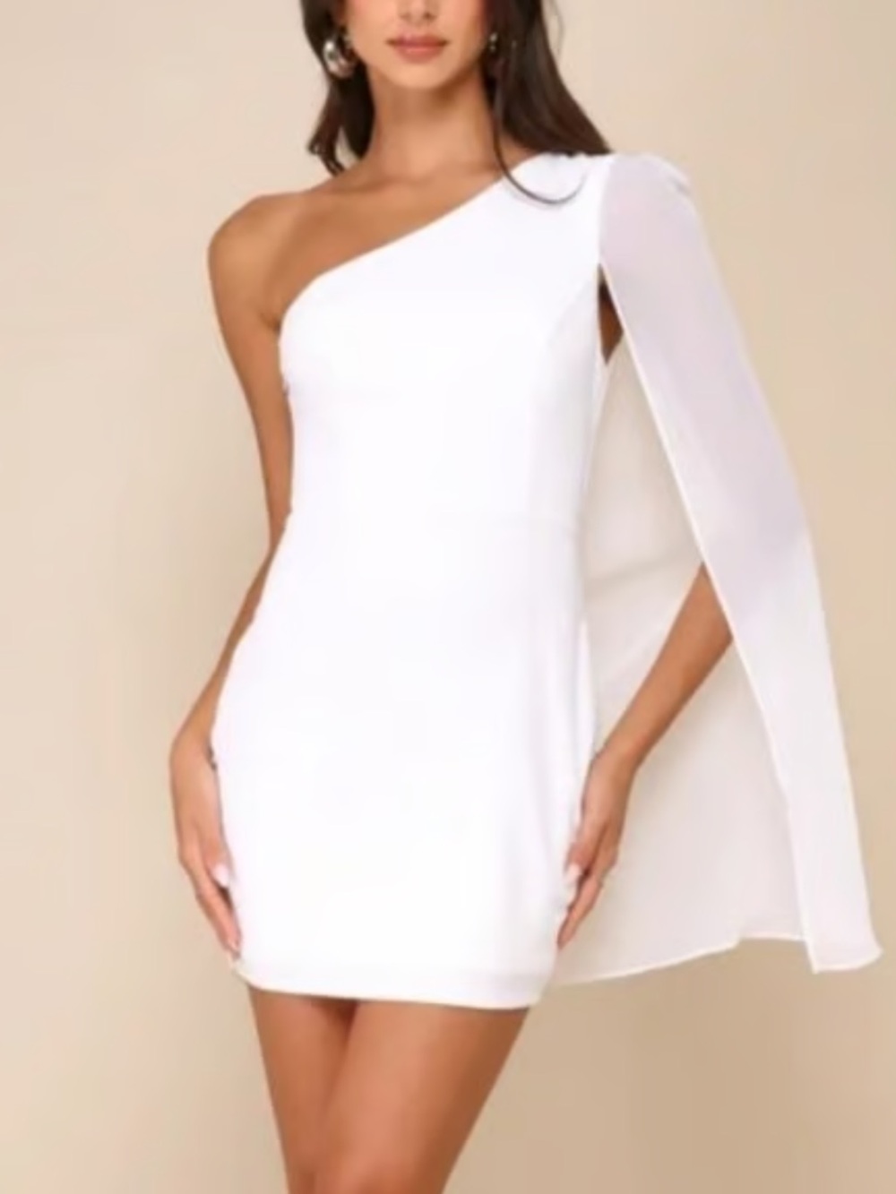 Lulu's White One-Shoulder Mini Dress with Sheer Long Sleeve - Picture 1 of 6